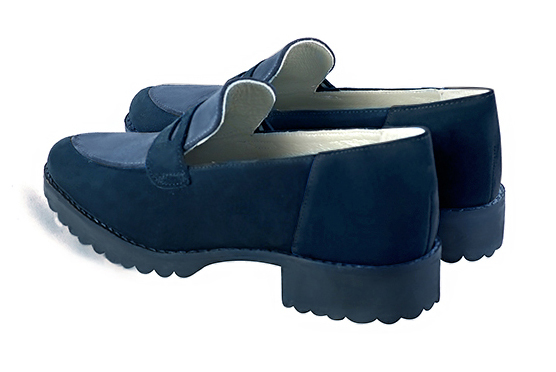 Navy blue women's casual loafers. Round toe. Flat rubber soles. Rear view - Florence KOOIJMAN